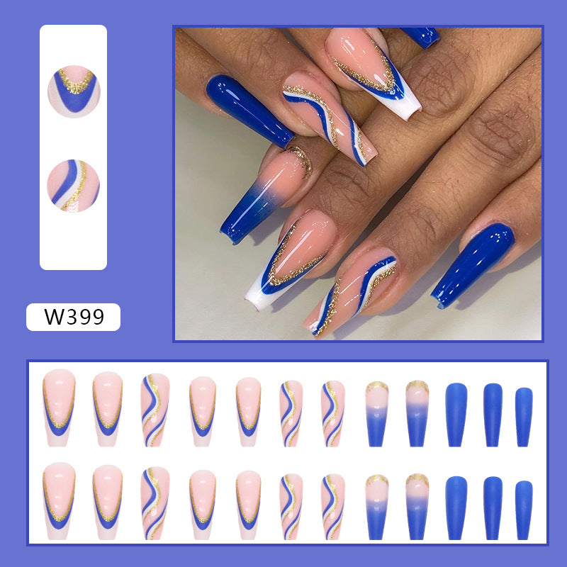 Fresh Sea Blue Wave Long Ballet French Nails, Trendy Ins Style