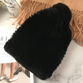 Winter Real Rabbit Fur Hat with Ear Flaps