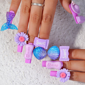 Long Purple Forest Nail Tips with Candy Decor