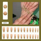 Removable Green Pattern Long Nails - Fresh and Skin-Tone