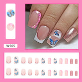 Blushing Pink Sparkle Nail Tips with Butterfly Design