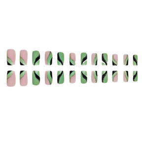 Spring/Summer Green Wave Square Nail Tips