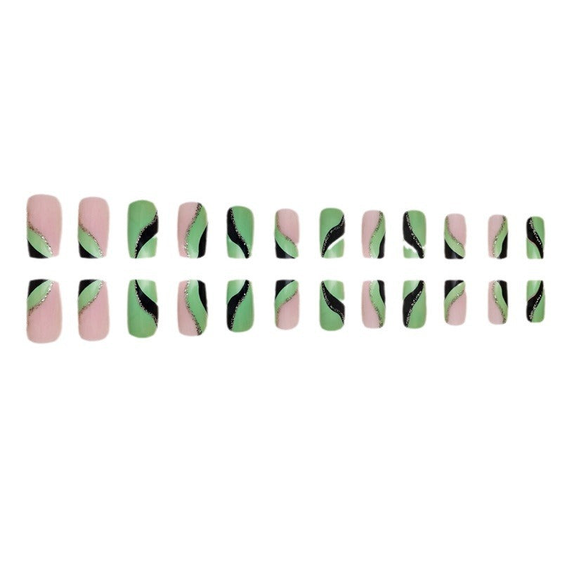 Spring/Summer Green Wave Square Nail Tips