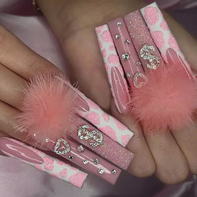 Pink Cotton Candy Ball Diamond Ballet Nail Wraps for Fall Nails