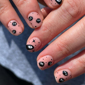 Cute Black Coal Ball Nails, Short Length Ins Style