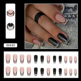 Black Pink Solid Transparent French Nails Simple Medium Long Ballet Euro Export