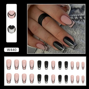 Black Pink Solid Transparent French Nails Simple Medium Long Ballet Euro Export