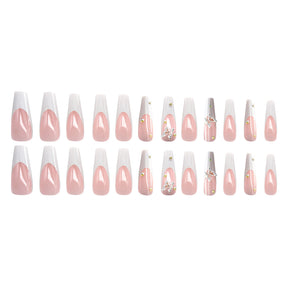 24-Piece Ultra-Long Ballet White French Nails with Alloy Butterfly