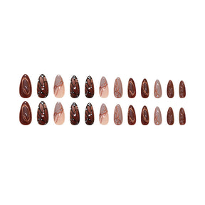 Almond Nail Stickers with 3D Butterfly Wings, 24 Pieces