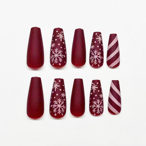 Christmas Red White Plaid Snowflake False Nails