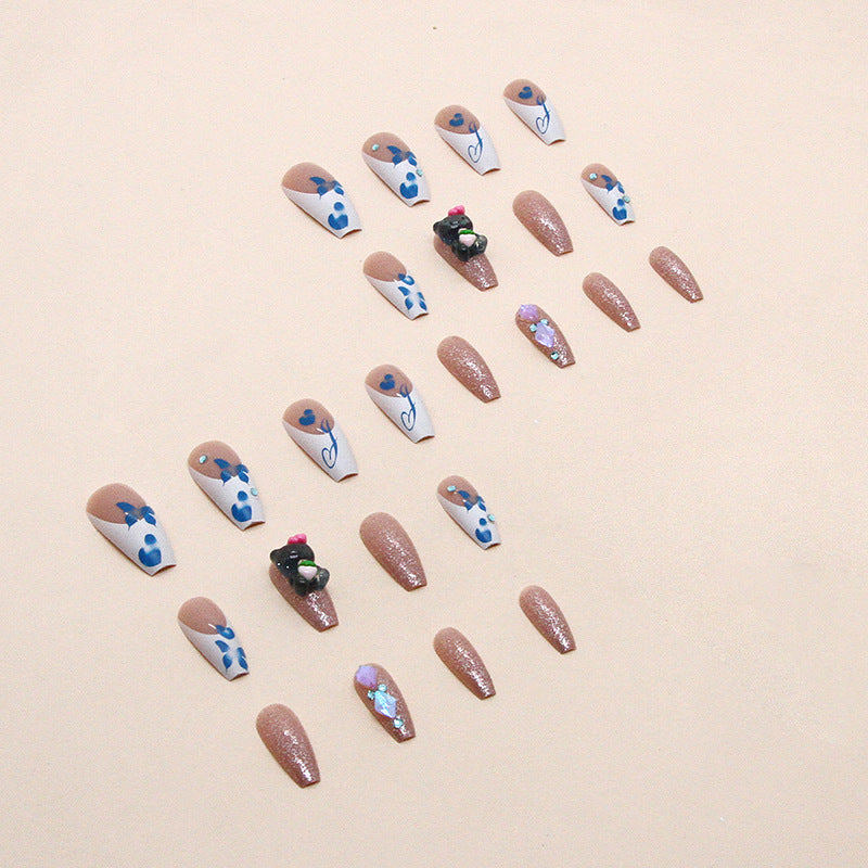 Cute Fall Nails - Blue Butterfly Ballet Cat Design