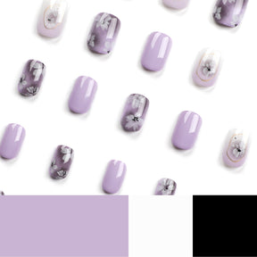 Simple Mirror Flower Purple Ombre White Peony Nail Art Tips