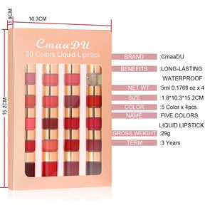 20-Color Lip Gloss Set - Matte, Long-Lasting, Non-Transfer