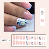 Removable French Blue Butterfly Diamond Nail Tips