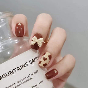 Wearable Nail Tips Milk Coffee Heart Bow Design