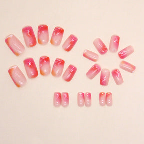 Soft Sweet Warm Tone Mid-Length Pink Yellow Ombre Nails