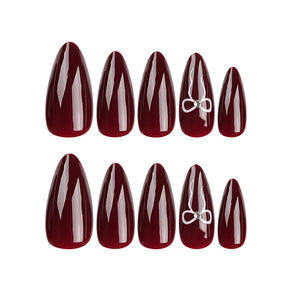 Burgundy Solid Nail Wraps with Bow and Diamond for Fall Nails