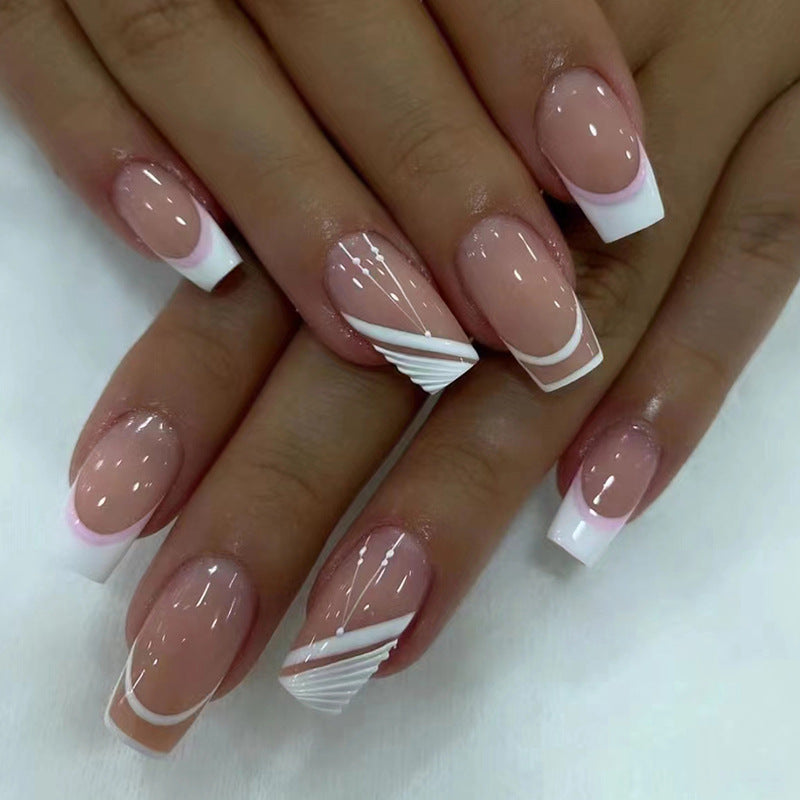 Sweet Nude Nails Simple Elegant Medium Long Euro Square Fake Nails Ins Style Wearable