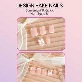 French Square Nails with Bow for Detachable Wear