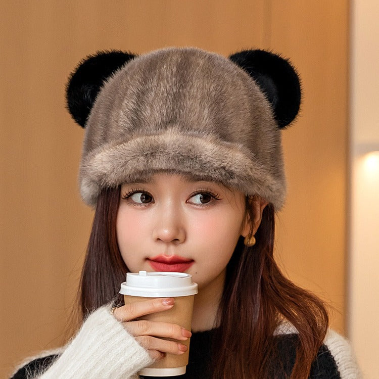 Cute Mink Fur Mickey Ear Cap - Winter Warmth