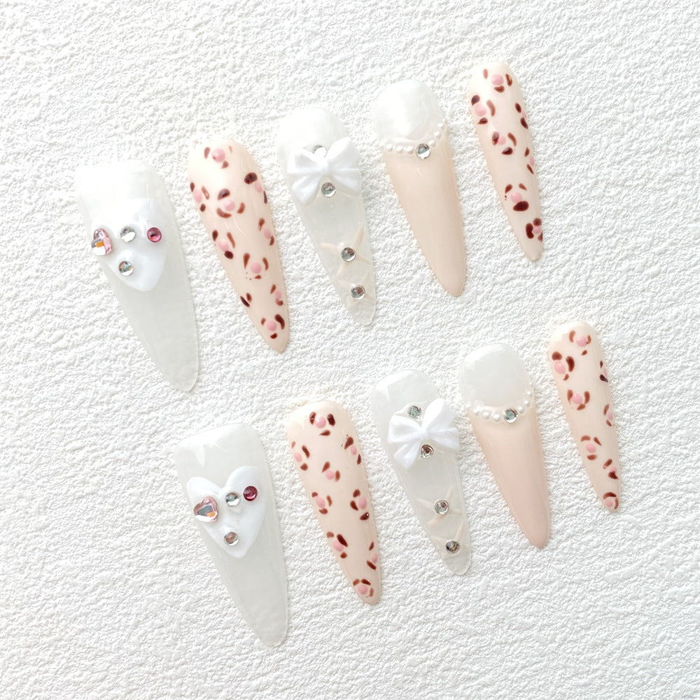 Chic Handmade Butterfly Bow Fall Nails, Love Heart White Enhancing Nail Patches