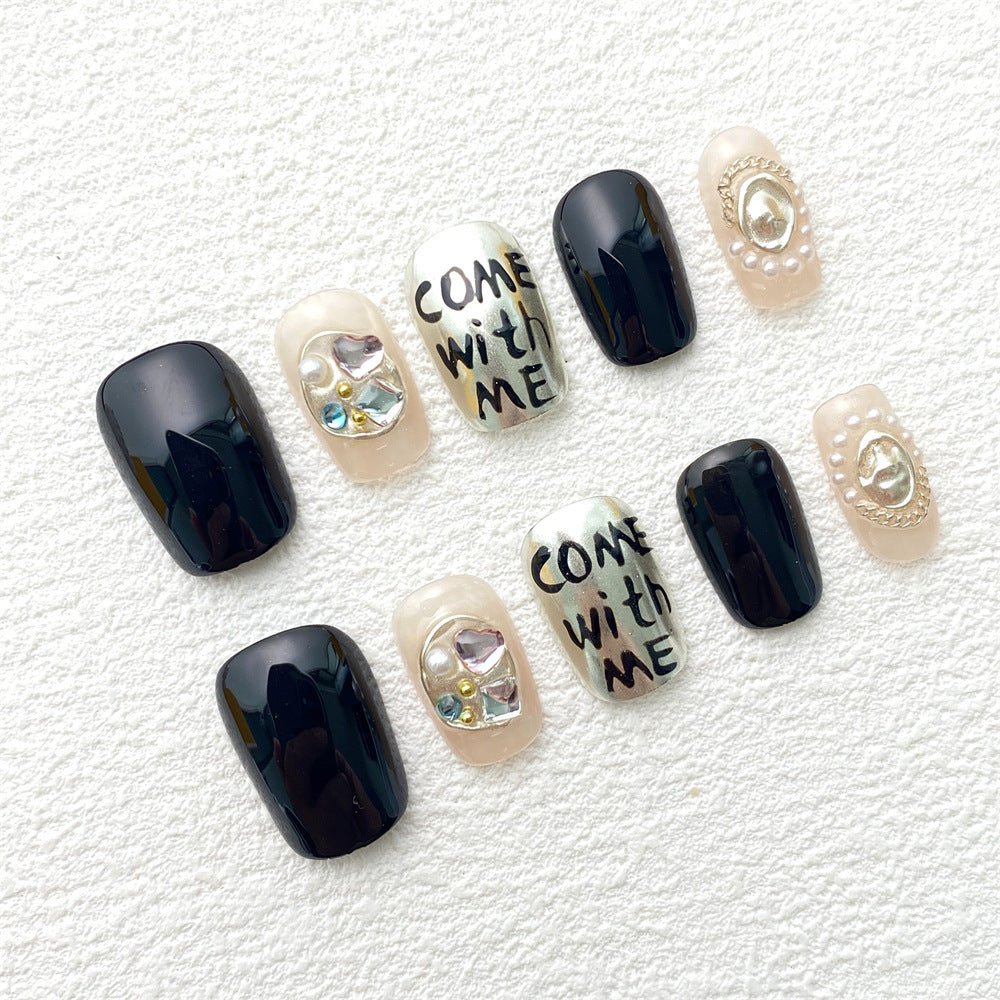 Chic Handmade Pearl Full-Diamond Fall Nails, Trendy and Versatile Student-Friendly Nail Patches