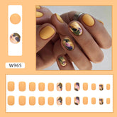 Autumn Matte Cheese Yellow Irregular Graffiti Nails, 24-Piece Set