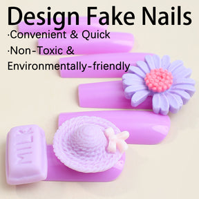 Long Purple Forest Nail Tips with Candy Decor