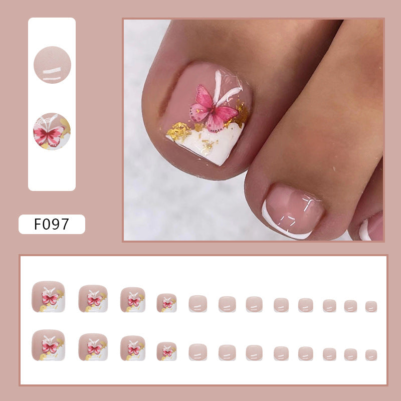 Pure Desire White French Nails with Pink Butterflies