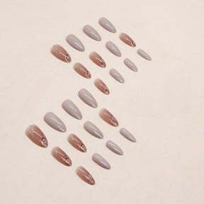 Vintage Round Almond Nail Stickers with Gold Lines