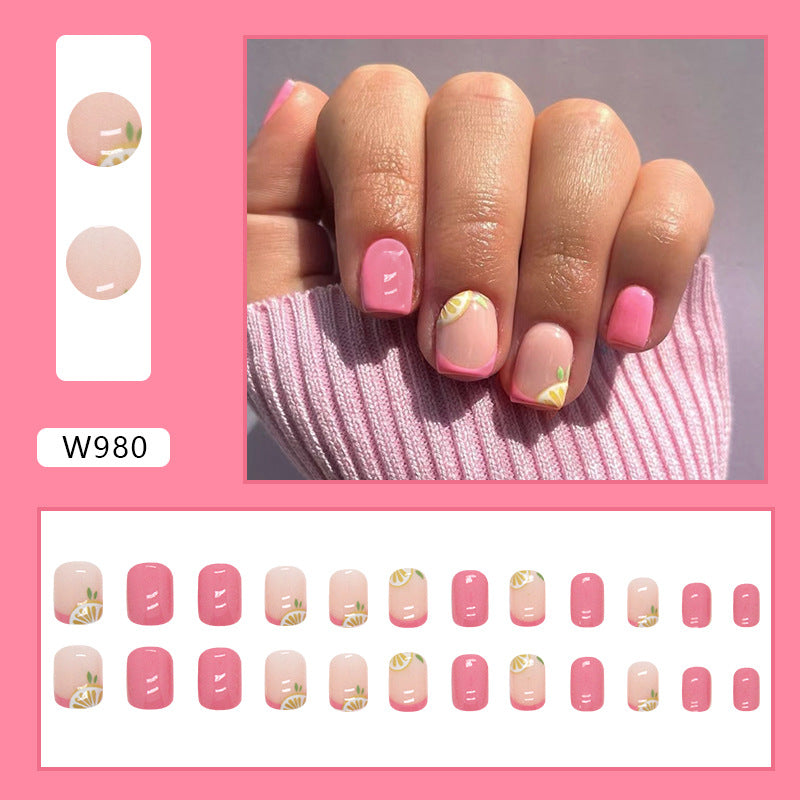 Cute Pink Lemon Nails, Sweet Short Style