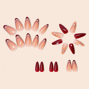 24-Piece Star Cloud Burgundy French Nails