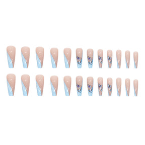 Long Ballet Nails Fresh Diagonal Triangle French Butterfly Nails Versatile Fake Nails