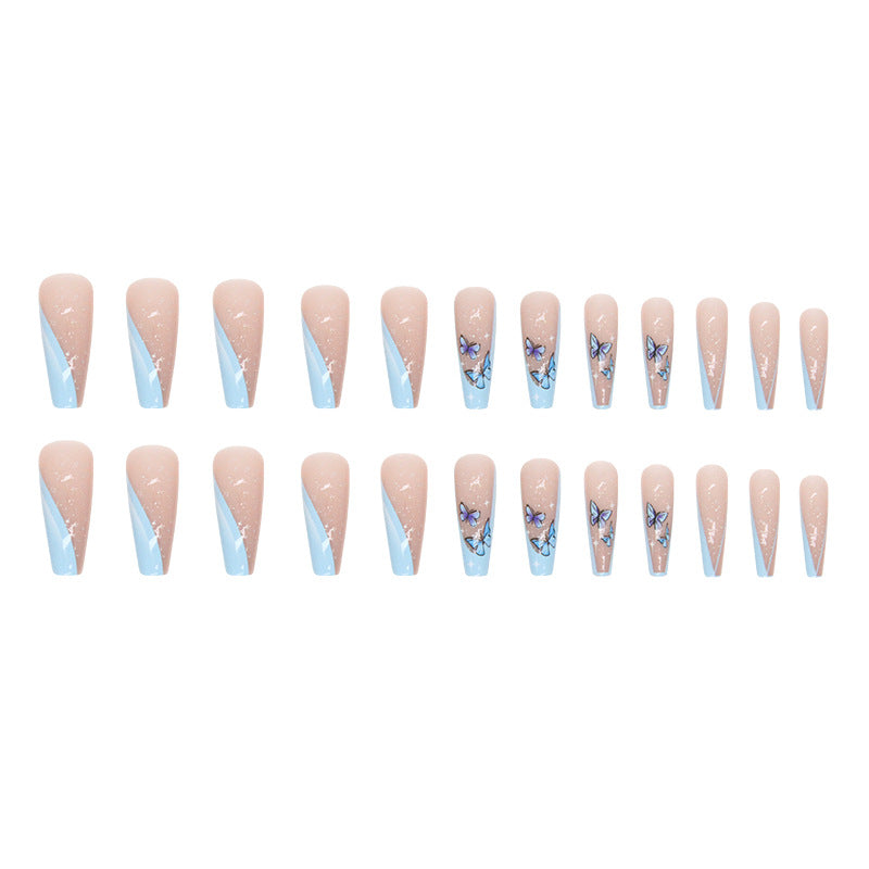 Long Ballet Nails Fresh Diagonal Triangle French Butterfly Nails Versatile Fake Nails