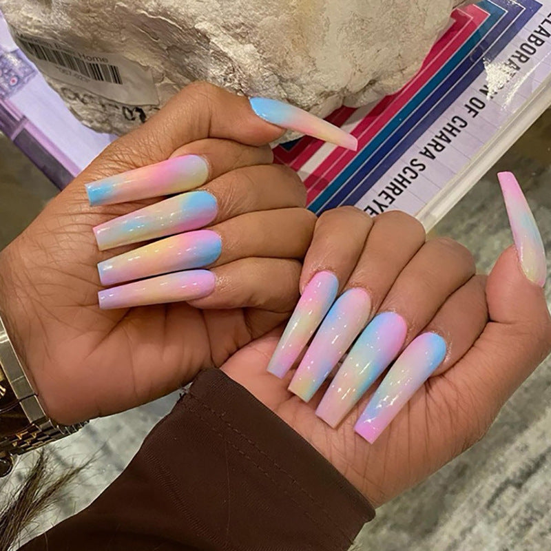 24-Piece Long Ballet Rainbow Nails, Ready-to-Wear