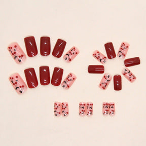 Square Wine Red Flame Cherry Nails, Stylish and Trendy