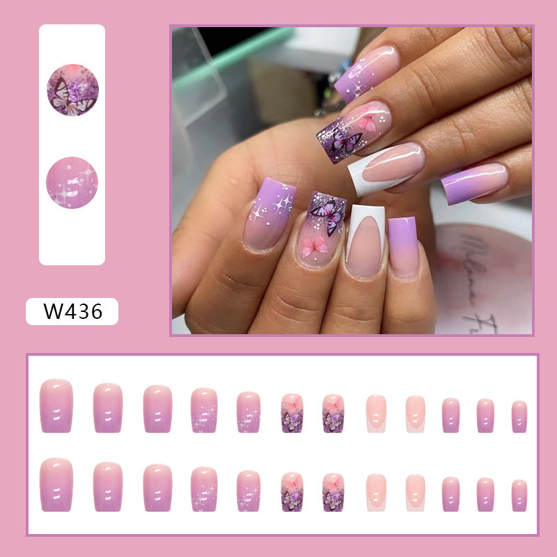 Light Grape Purple Gradient Nails, Medium Length Square, Sweet and Ins Style