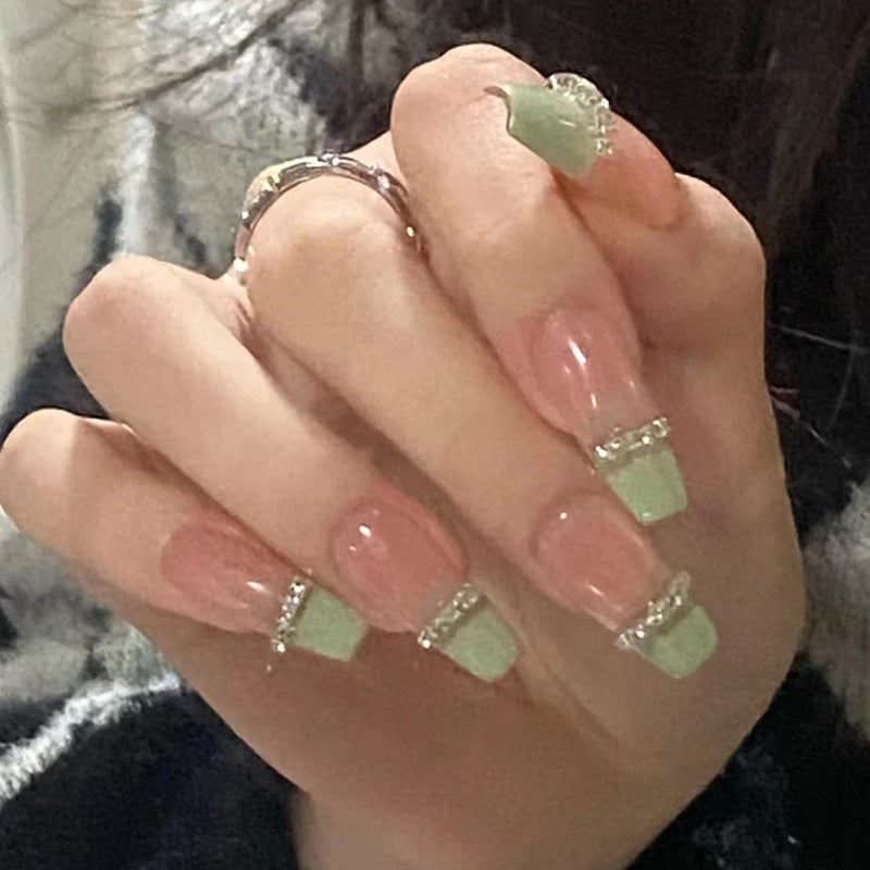 Wearable Green French Chain Long Thin Nail Stickers