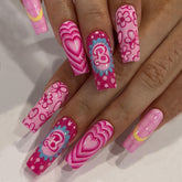 Barbie Pink Butterfly Heart Flower False Nails