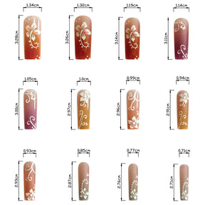 Colorful Gradient Glitter Press-On Nails, Flower Polka Dot Long Square