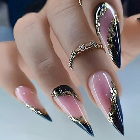 Pink and Black Glitter Nail Tips