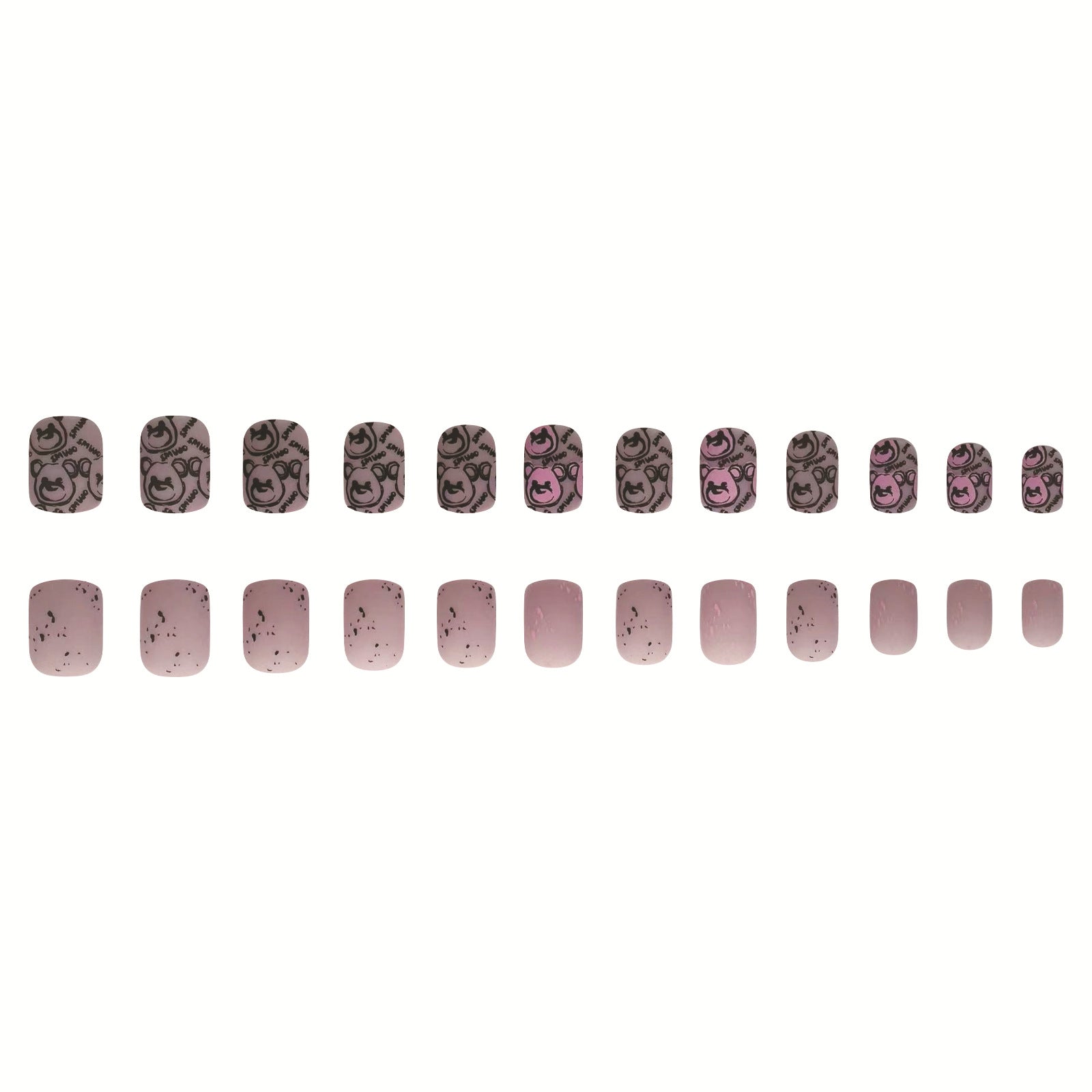 Purple Grey Matte Short Square Nails with Bear Designs