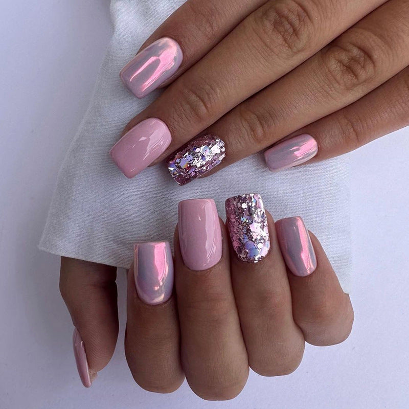 Ultra-Shiny Aurora Solid Color Mid-Length Square Nails