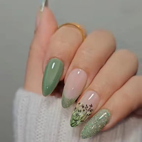 Spring Almond-Shaped Cat Eye Flower Nail Wraps: 24-Piece Fall Nails