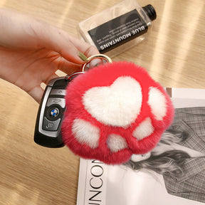 Cute Real Rabbit Fur Kitty Paw Keychain - Charm