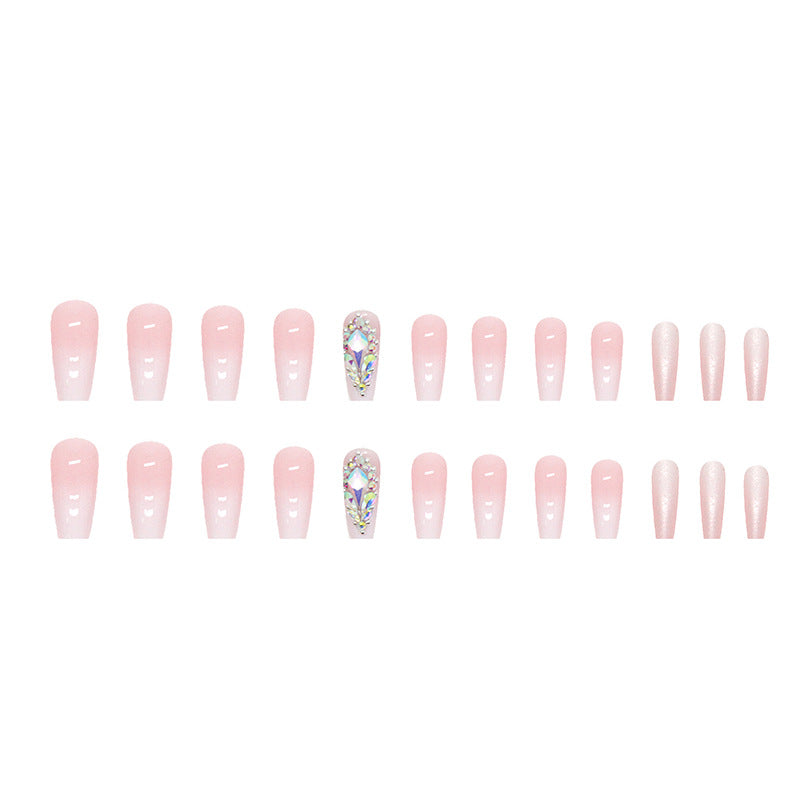 Flashy Studded Gradient Pink Ballet Nails, Sweet Teen Style