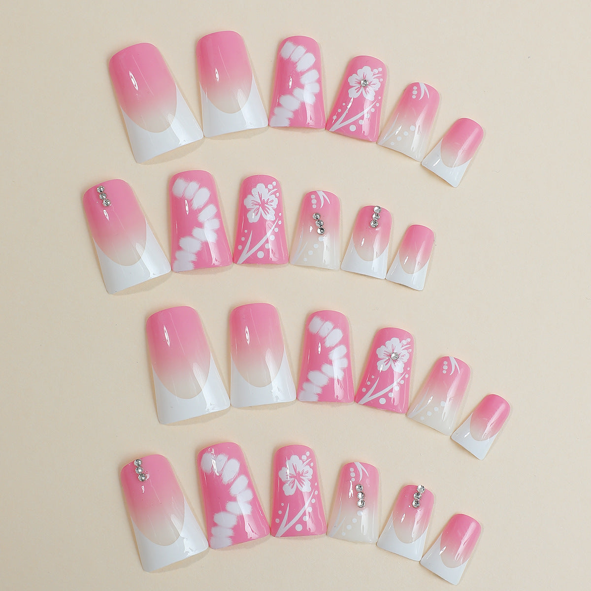 New Arrival Duckbill French Nail Tips with Floral Studs