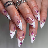 Popular Euro French White Tip Pointed Nails, Purple Starlight Finish