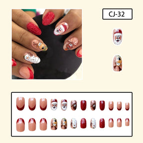 Red French Short Oval Nails with Christmas