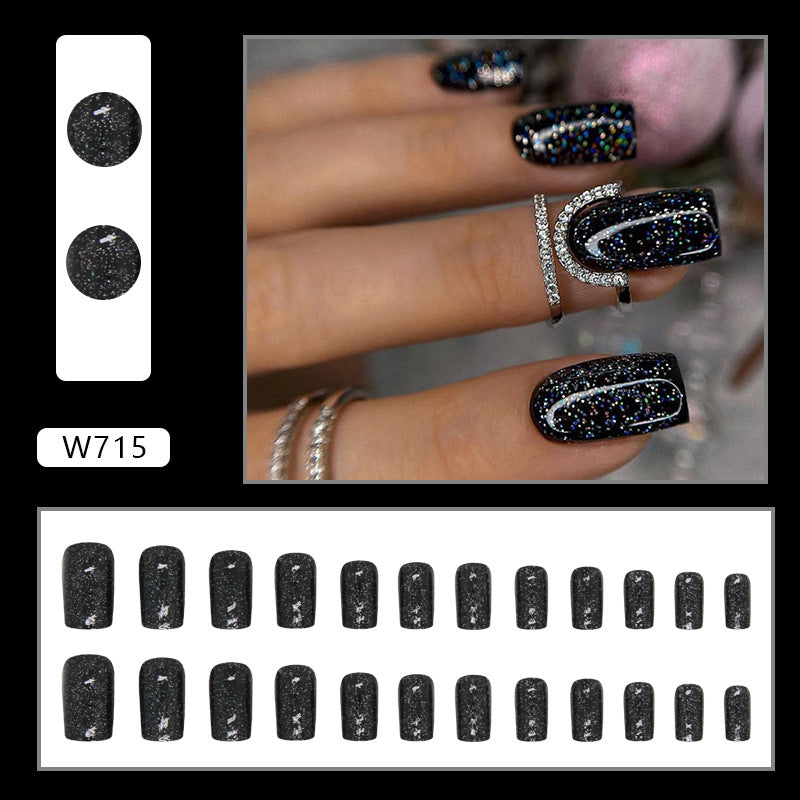 Solid Color Glitter Full-Cover Mid-Length Square Nails, Starry Sky Chic